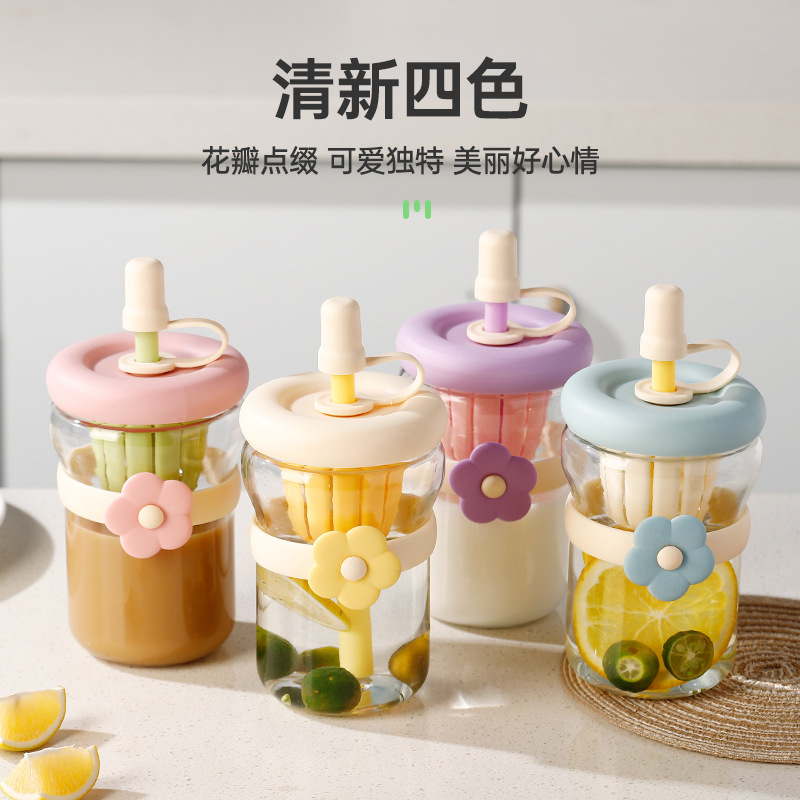 Flower cup, Internet celebrity, high appearance level glass cup, department store cup, portable gift, traffic diversion advertisement, opening straw cup, water cup full figure