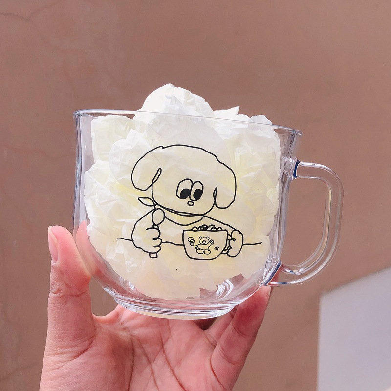 【WJK】 Japanese and Korean Ins-style heart-shaped milk oat cup, cute student glass water cup, breakfast cup, single cup Specification drawing