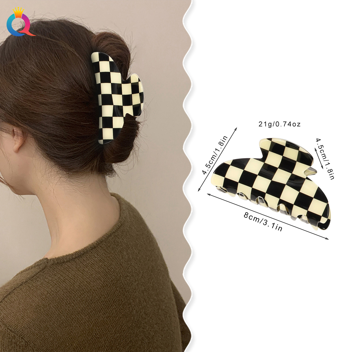 Wholesale of Qiyue PVC Mig hair clips, square hair curls, acrylic grab clips, back of the head, ponytail shark hair clips and other hair accessories details Picture