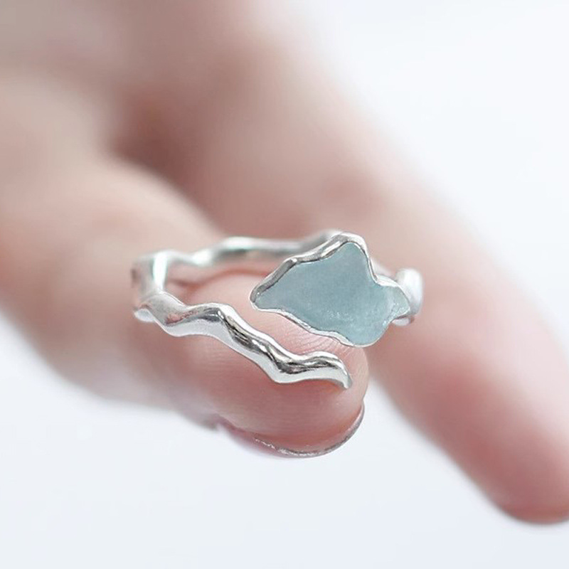 A niche design with a sweet and cool style, irregular texture blue drip glaze open ring, a fashionable, individual and elegant food ring for women full figure