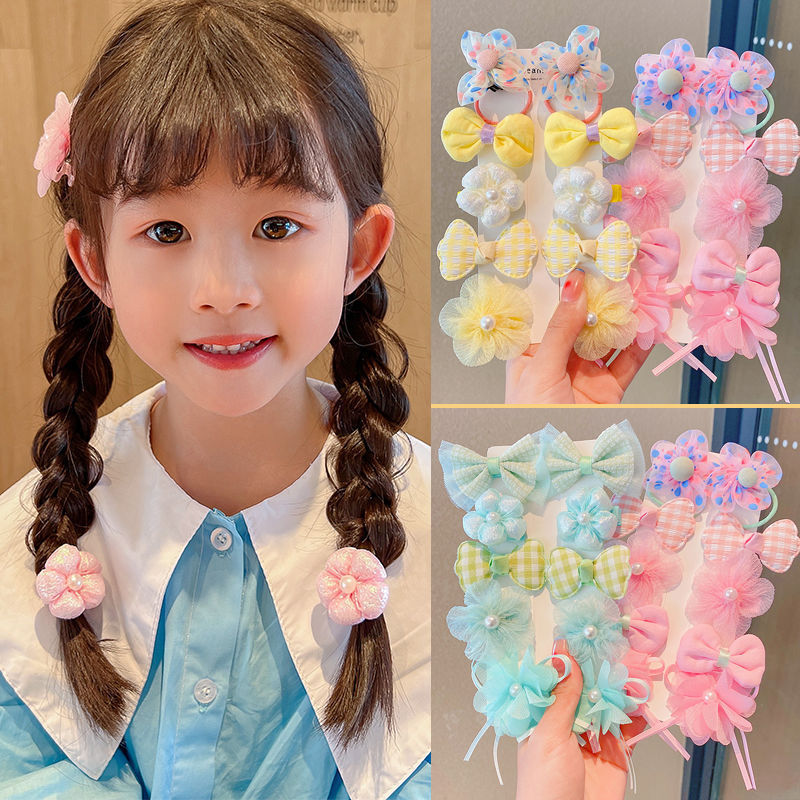New Korean version of children's hair accessory set, super fairy-like bow, hair-safe tie, flower baby hair band, hair tie details Picture