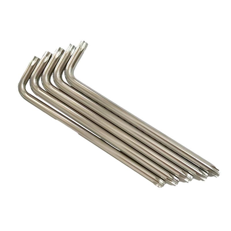 Wholesale of double-head L-shaped box wrenches T25, T5-T50 star-shaped cross-shaped box wrenches with holes for anti-theft Specification drawing