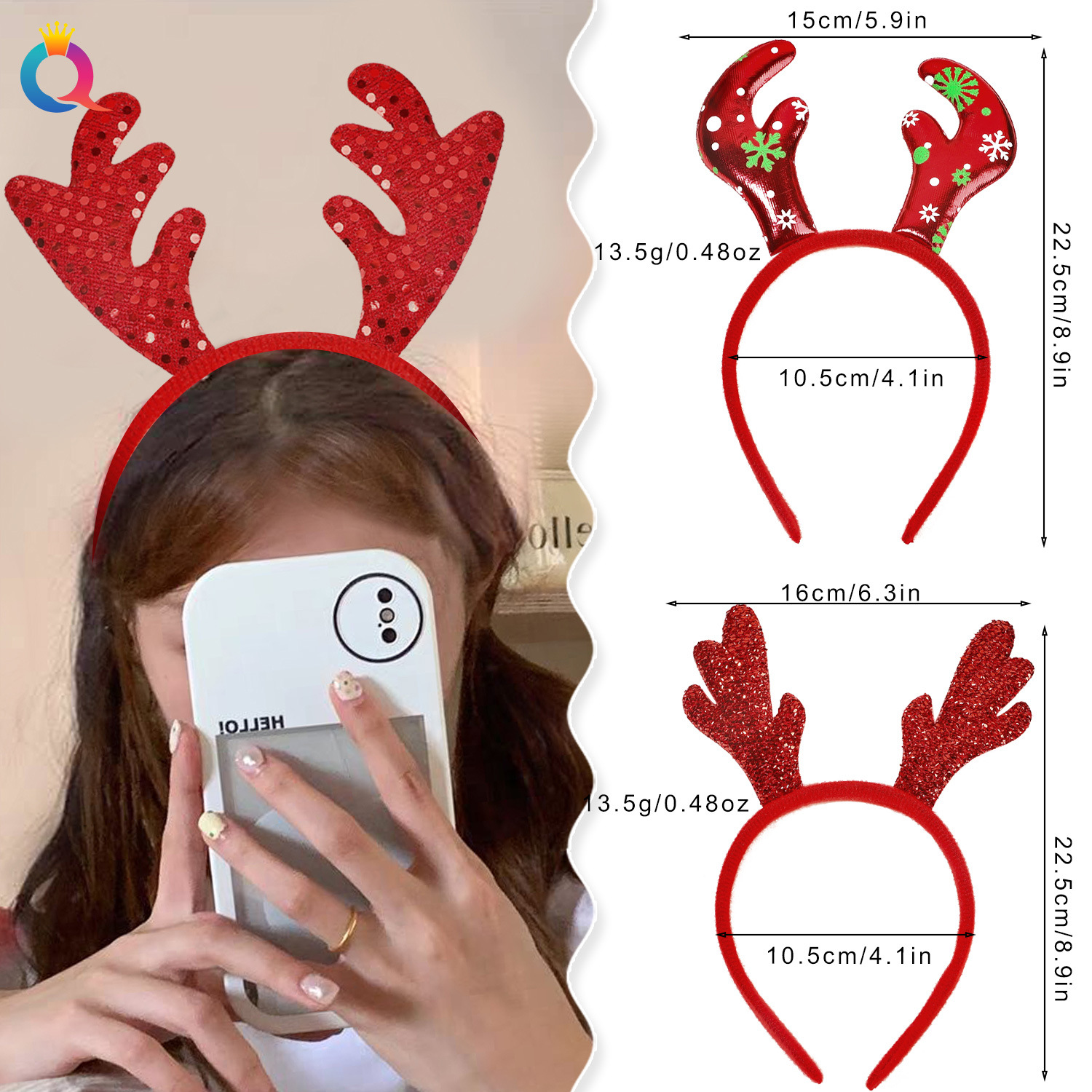 Qiyue Cross-border Christmas Antler Hair Band, Women's high head top pressure Hair, Festival Party Headwear, hair clips, hair Accessories wholesale details Picture