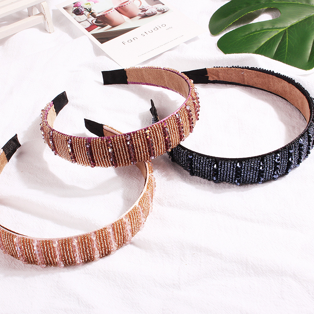 Wholesale of new Korean-style hair accessories, beaded crystal headbands, wide-edge rice bead headbands, and Korean hairpins B102 Specification drawing