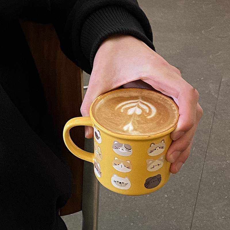 Homemade cute little cat flip mouth ceramic mug, a unique and interesting coffee cup and water cup gift, 270ml details Picture