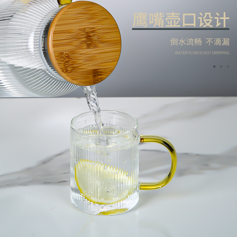 High borosilicate heat-resistant striped handle glass cup, household large-capacity cold boiled water cup, teapot set, cold water bottle Application Scenario