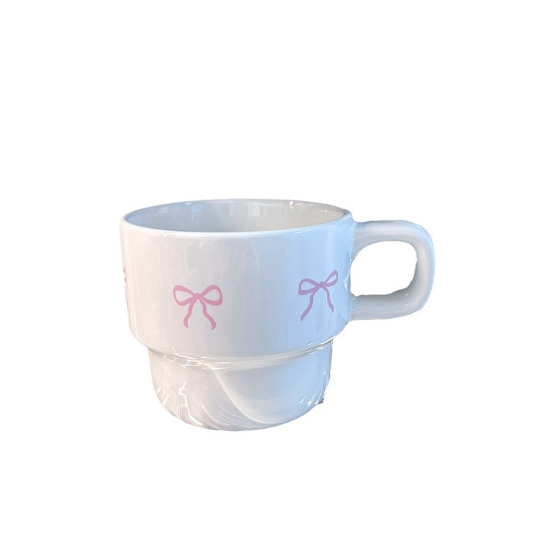Ins-style girlish bow ceramic cup, coffee cup, cold brew cup, breakfast cup Item Picture