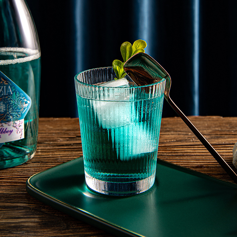Creative Japanese-style glass cups, home juice drink cups, Ins-style simple water cups, Japanese vertical striped drinking cups Specification drawing