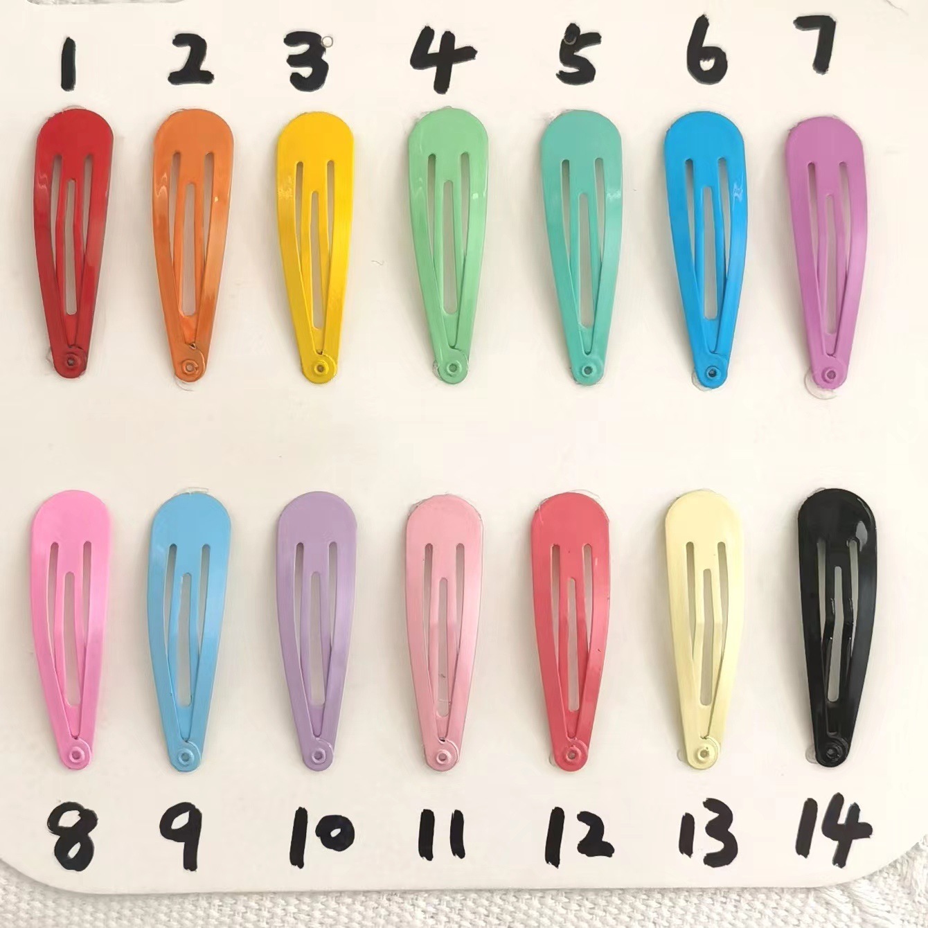 Cross-border foreign trade children's hair clips, color dopamine baked paint water drop bb clips, bottom clips, base clips, bangs clips, broken hair clips details Picture