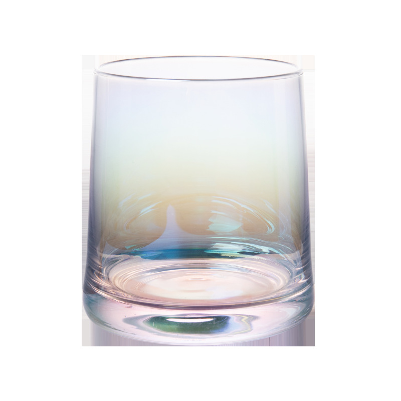 Colorful ion-plated whisky wine glasses, household glass cups, InS-style heat-resistant water cups, high appearance level breakfast milk cups Item Picture