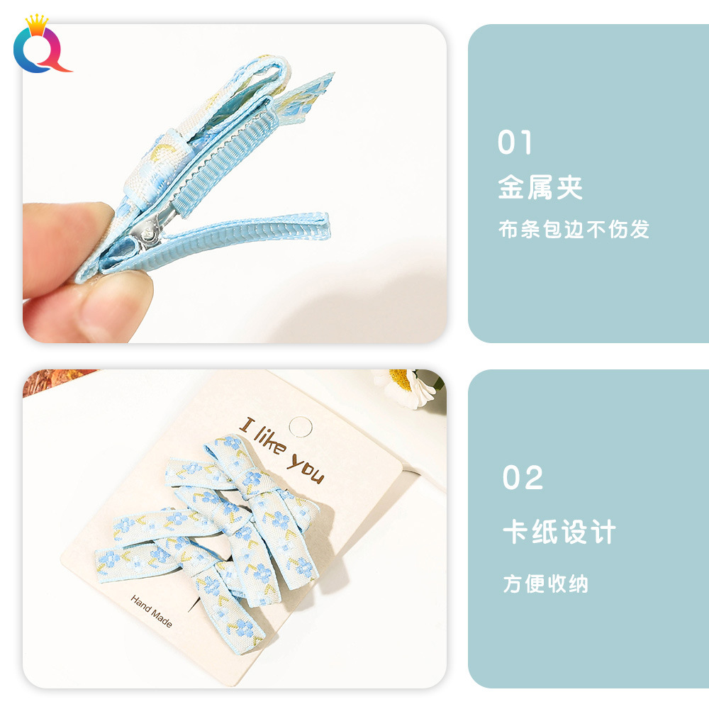Qiyue Cute Floral bow hair clips, hot-selling accessories in Yiwu, bangs hair clips, duckbill clips, hair accessories wholesale Specification drawing