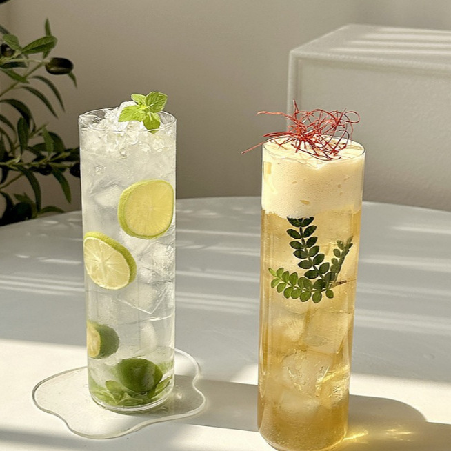 Straight Colleen cup, heat-resistant glass cup, popular dining room long drinking cup, cocktail cup, juice cup, extended water cup full figure