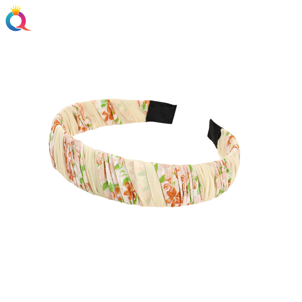 Qiyue Cross-border pleated hair band, simple and fresh, high head band, hair hole, women's hair clip, hair accessory wholesale Item Picture