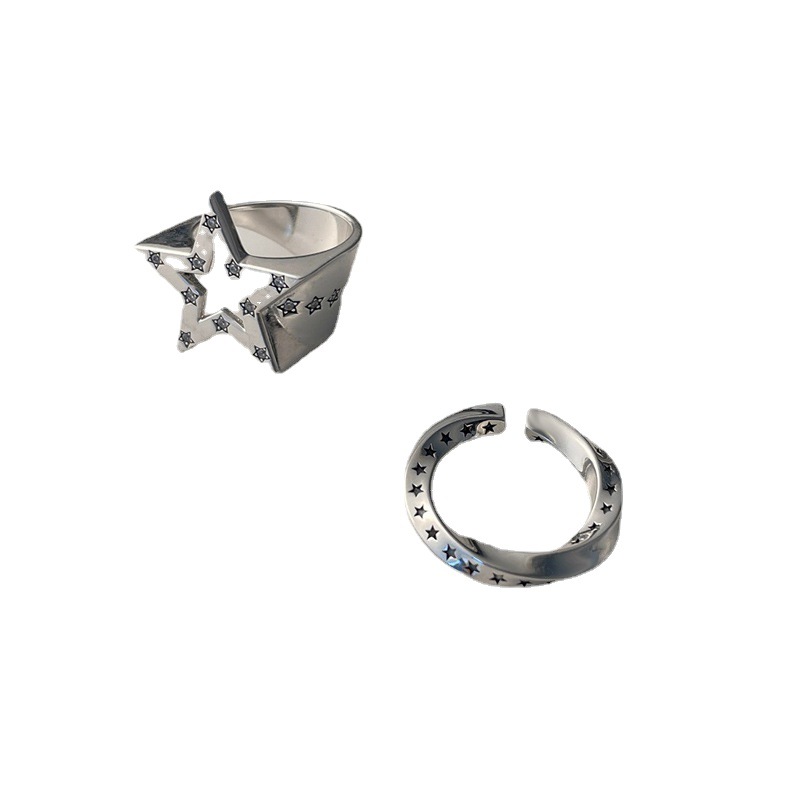 Mobius strip open ring, cool and niche design, retro personality, hollowed-out star couple index finger ring Item Picture