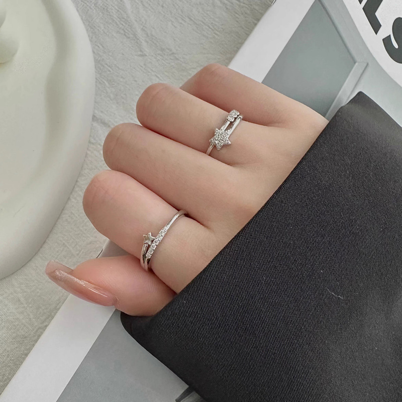 Star zircon open adjustable ring Women's set, ins niche design sense, high-end little finger ring and index finger ring full figure