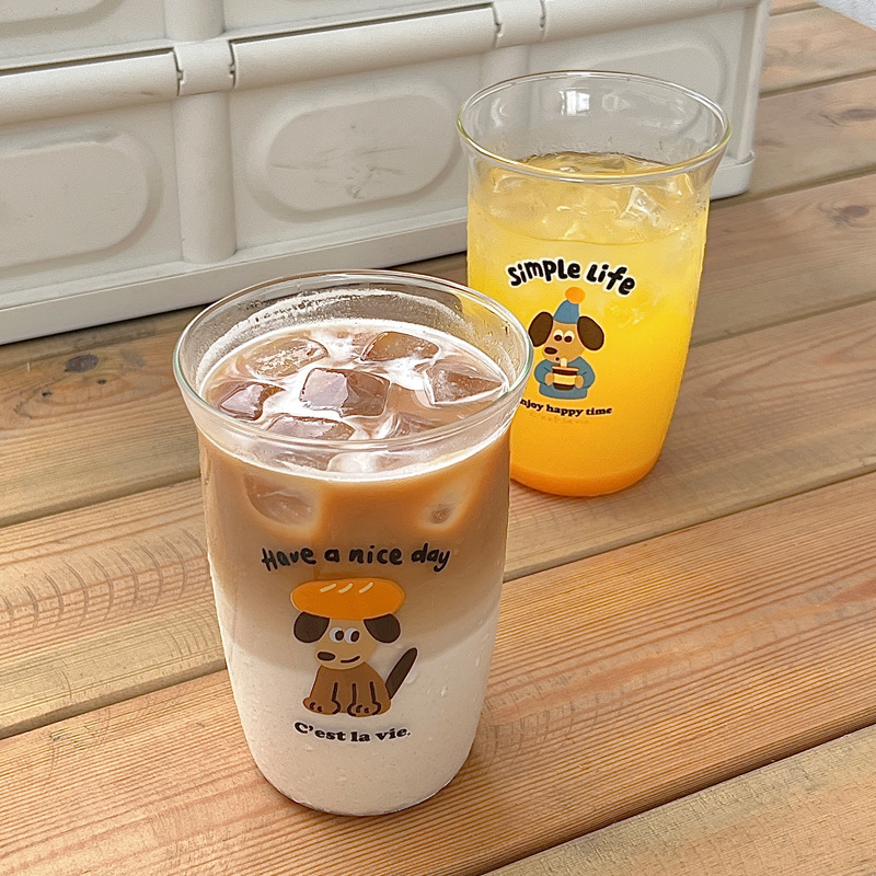 Cartoon and cute Ins-style glass cold brew coffee cups, couple water cups, glass cups, large-capacity drinking cups Specification drawing