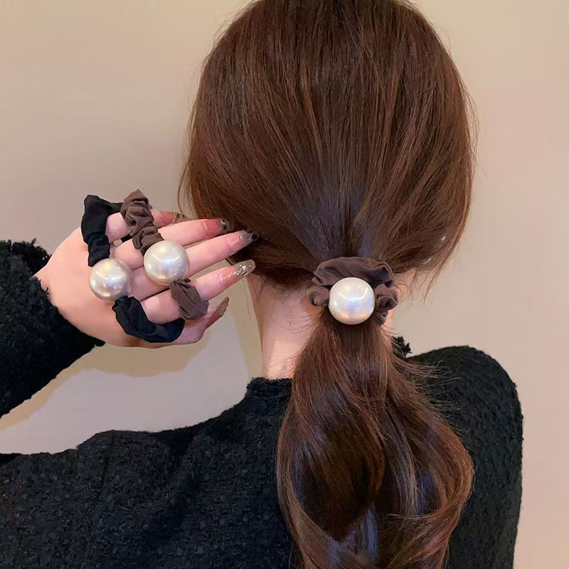 Pearl large intestine hair band, simple and elegant hair tie, women's high school elastic and durable rubber band, women's bun hair tie, head accessory full figure