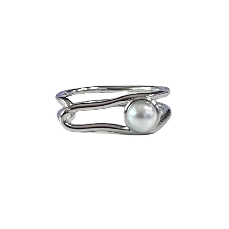 Sweet and cool stacked pearl ring, a fashionable and niche design for women, with an open ring and an irregular line index finger ring Item Picture