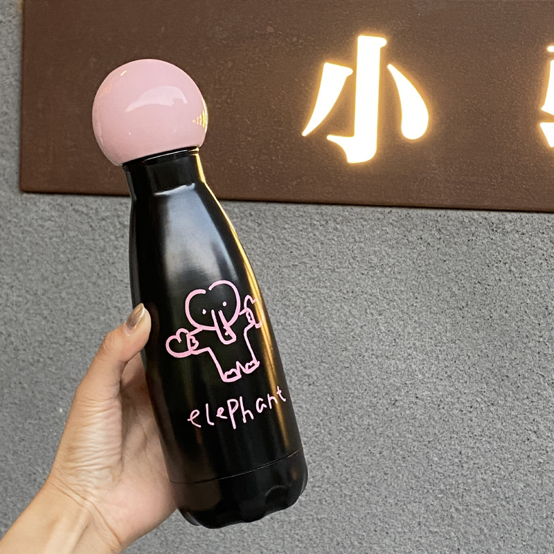 316 stainless steel insulated water cup, a niche and high-end feel, black and pink elephant bowling cup, travel cup, large capacity Application Scenario