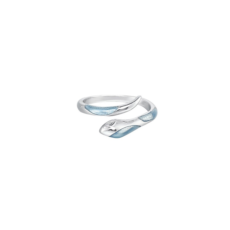 A new liquid ice blue drip glaze star ring with a unique and trendy design sense, featuring a snake opening ring for female couples Item Picture