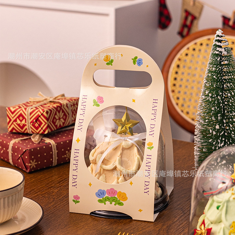 4-inch round cake box, Christmas tree cake box, transparent semi-circular cake packaging box, Western pastry mousse Specification drawing