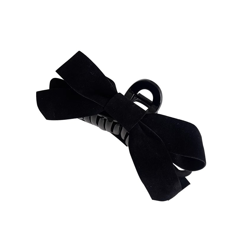 Retro satin bow hair clip, a high-end spring and summer hair accessory with a Chinese style, double-sided black bow grab clip, large size Item Picture
