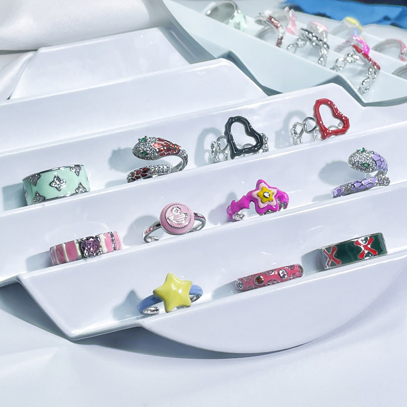 Sweet and cool colored drip glaze irregular heart, versatile open ring, fashionable and elegant for women, high-end and exquisite index finger ring details Picture