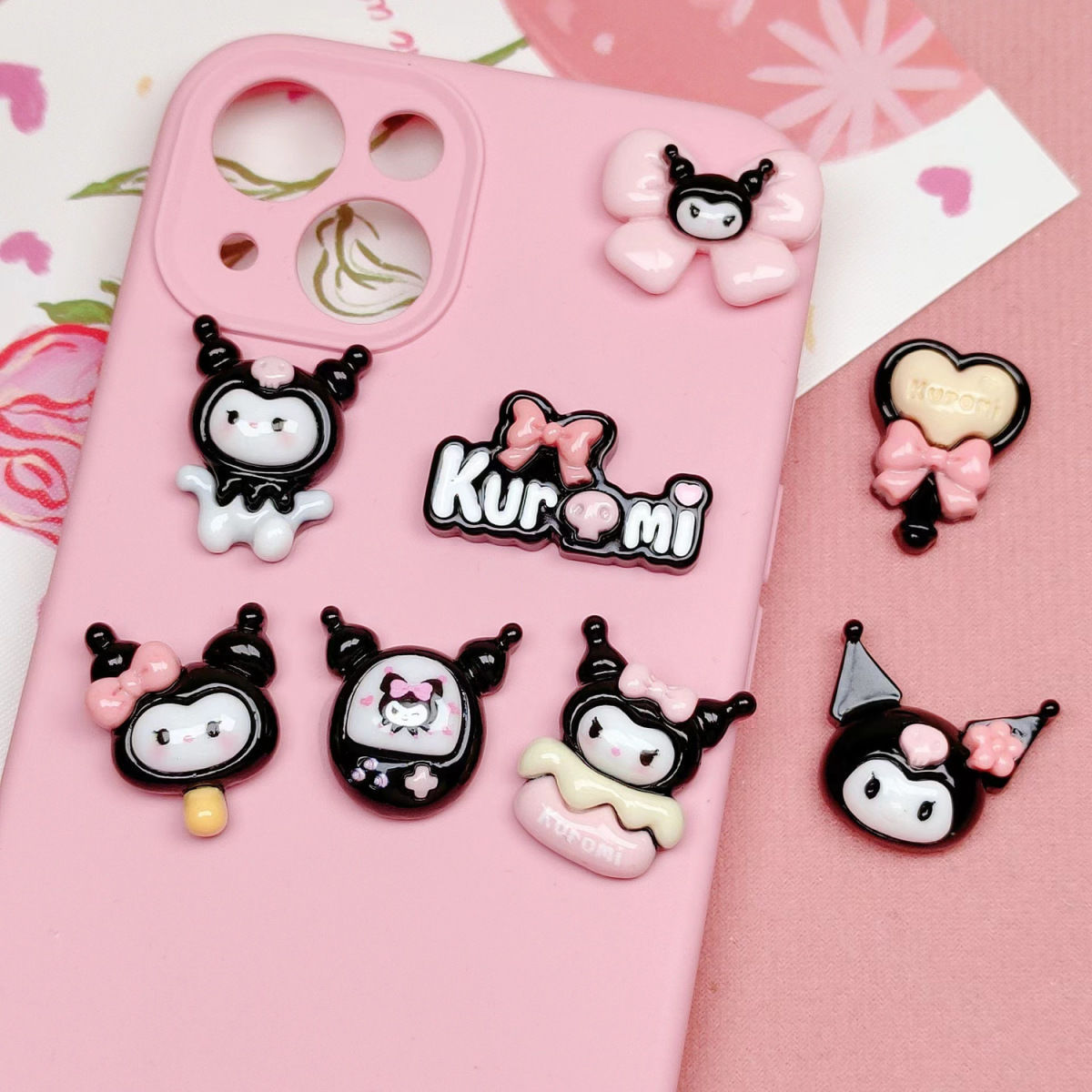 Shiny black hairpins, diy accessories, cream glue mixed resin accessories, phone cases, crocs, Kulomi accessories Specification drawing