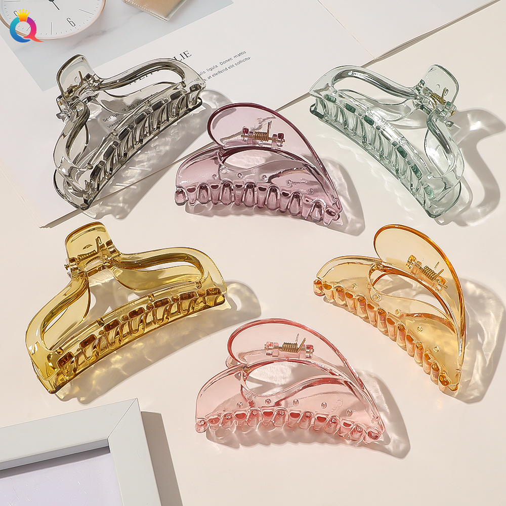 Qiyue Heart-shaped Transparent Large Grab Clip, Bath bun Hair clip, back of the head Grab clip, Korean elegant style clip full figure