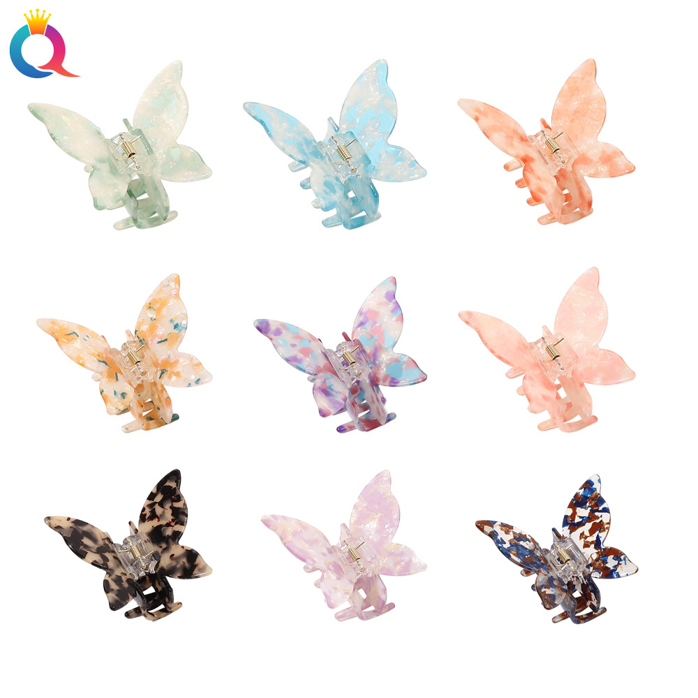 Qiyue Korean imitation acetic acid butterfly grab, face wash, hair shark clip, 7.5cm, high-end and versatile hair clip headwear full figure
