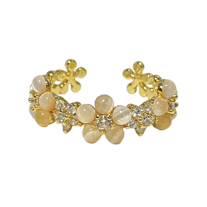 French exquisite floral light luxury open ring, bamboo joint brushed, retro heart-shaped fashionable ring, sweet and cool niche accessory Item Picture