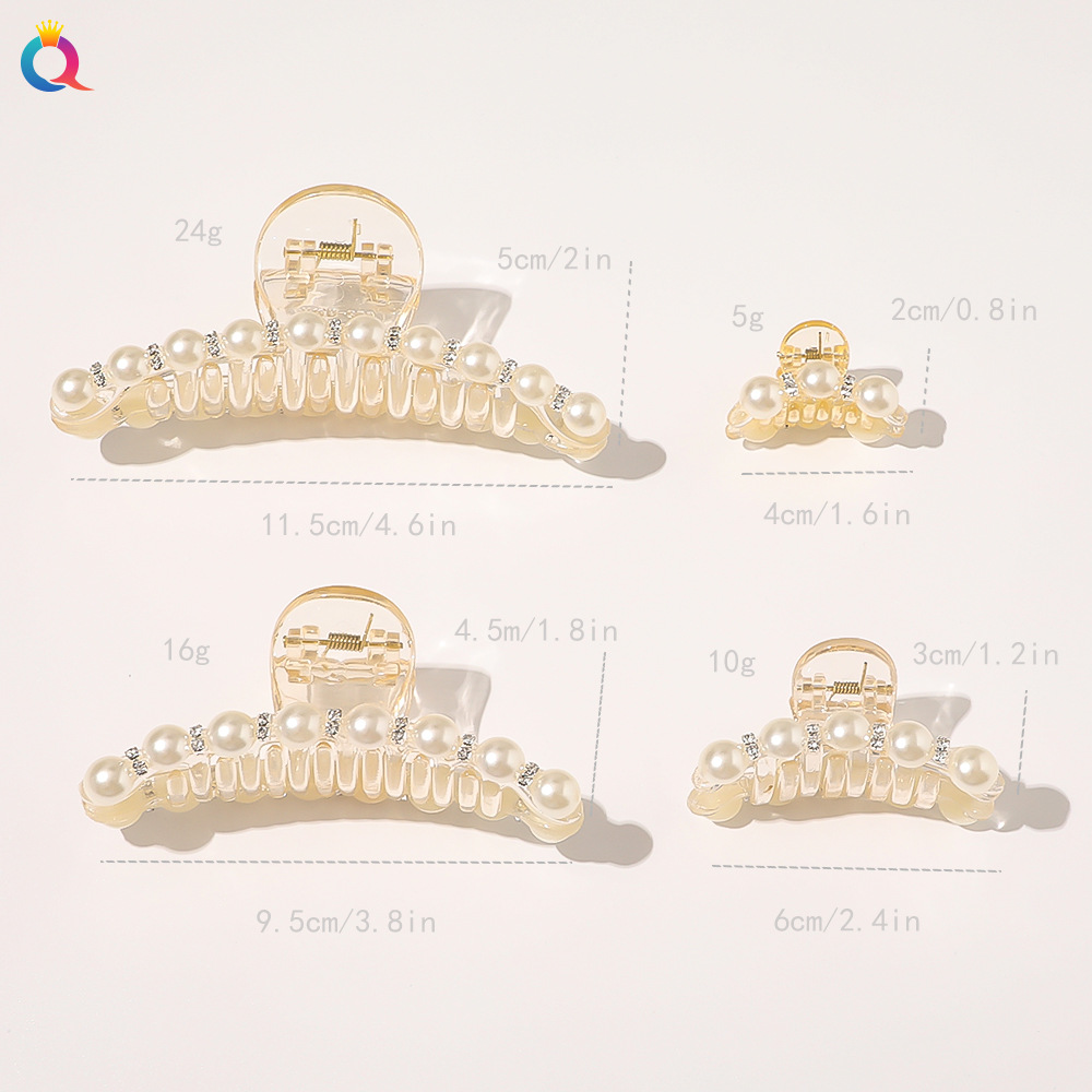 Qiyue Korean Hair Accessories Champagne Black Pearl Rhinestone large and small size hair clips, small chanel-style updo hair clips B33-A Application Scenario