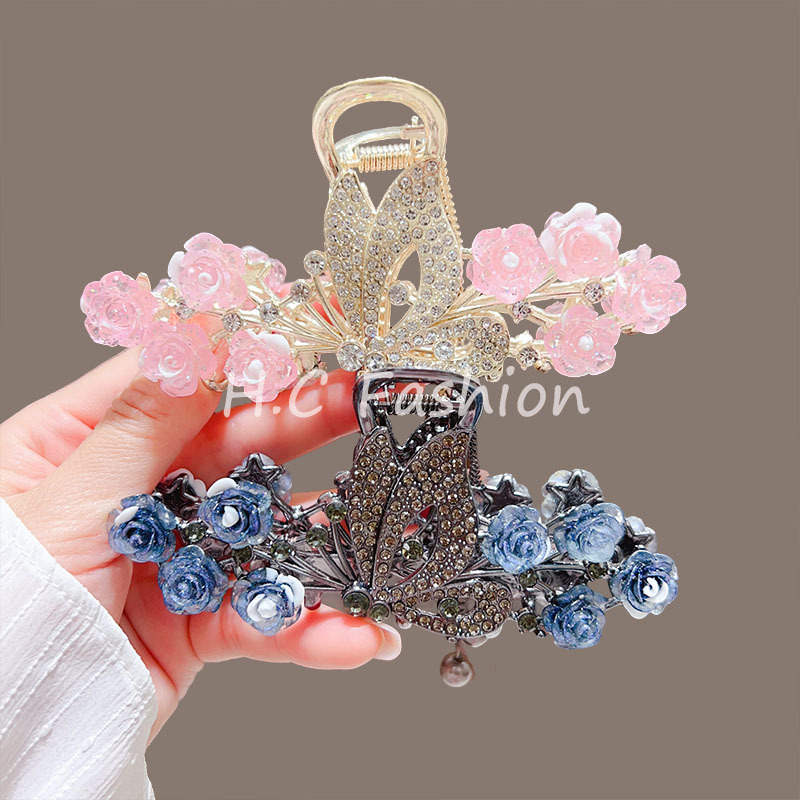High-end floral tassel hair clips, new butterfly-style back clip, stylish large and versatile shark clip Specification drawing