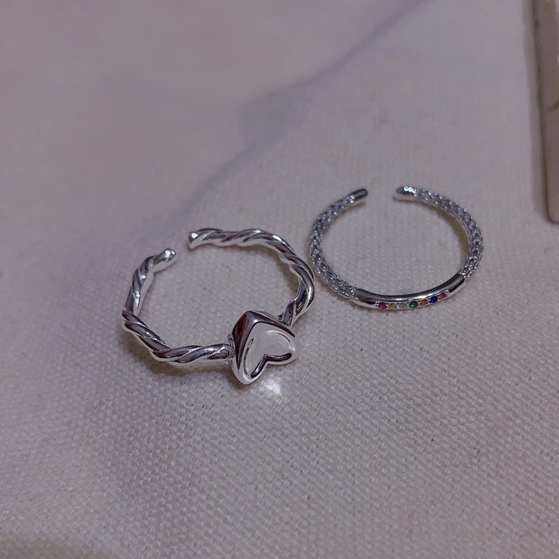 Korean pretzel simple heart-shaped opening ring for women, colored zircon, elegant ins cold style, fashionable and individual ring details Picture