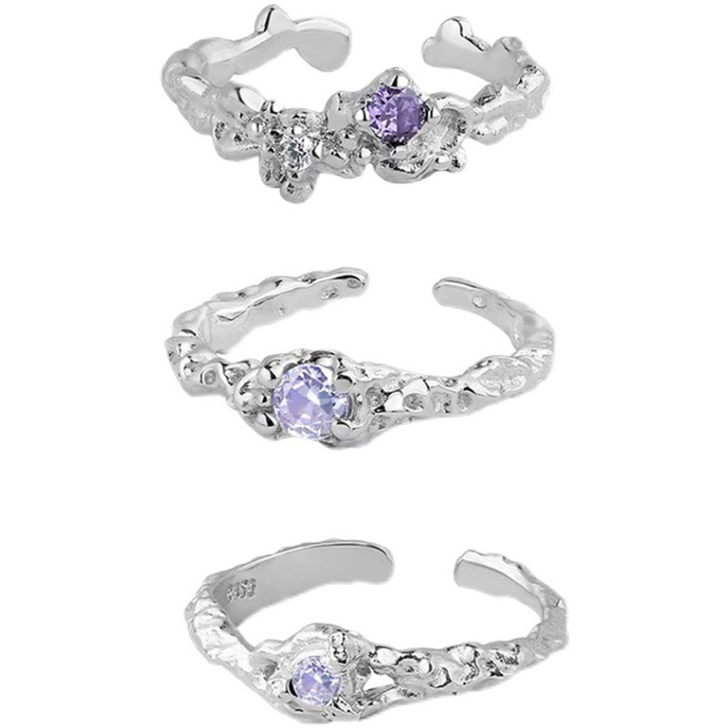 Textured purple diamond zircon texture ring, a niche design for women, with a sweet, cool and cold style combination. The opening can be adjusted, a new trend Item Picture