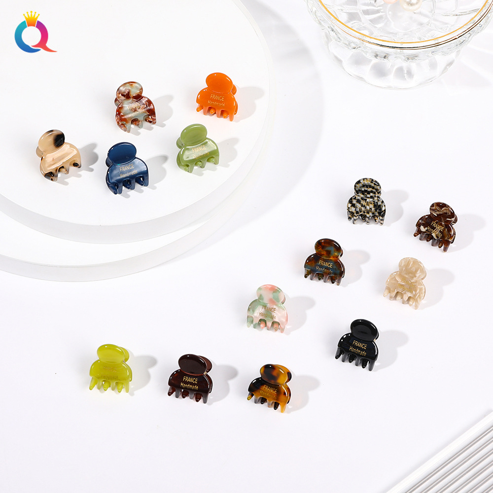 Qiyue Cross-border Korean acetic acid hair clips, solid color gold label small grabbers, simple and elegant bangs hair clips for girls wholesale full figure