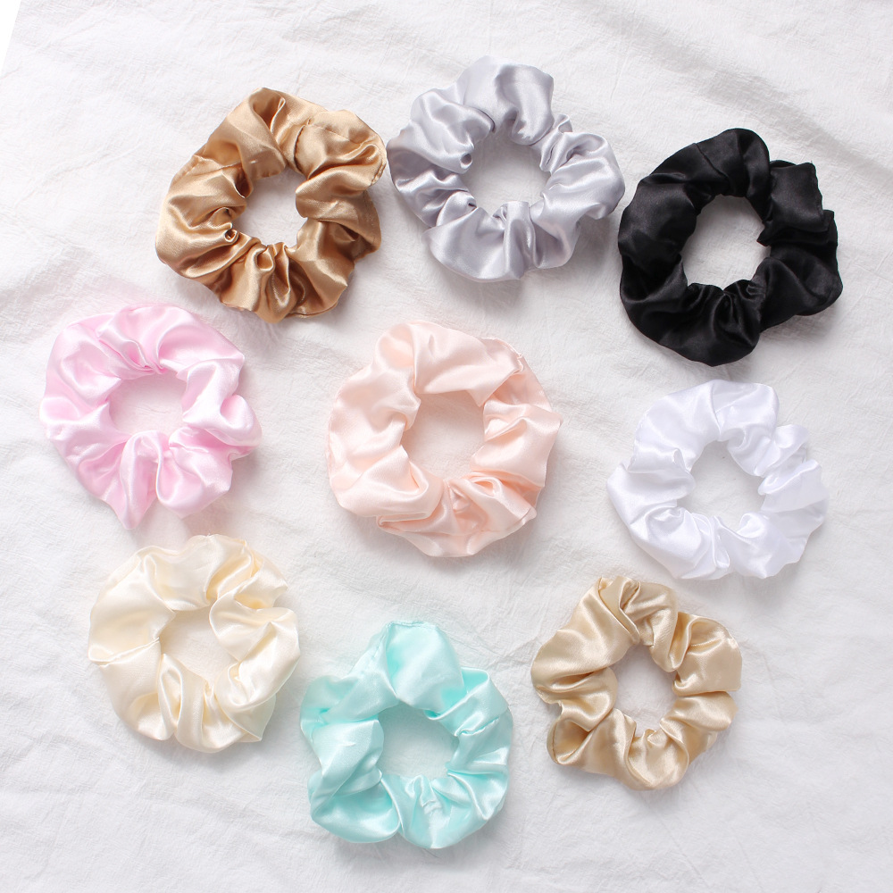 Qiyue Cross-border Amazon Elastic Color Large Intestine Hair Band Solid color satin large Intestine Hair band High-end style ponytail hair band full figure