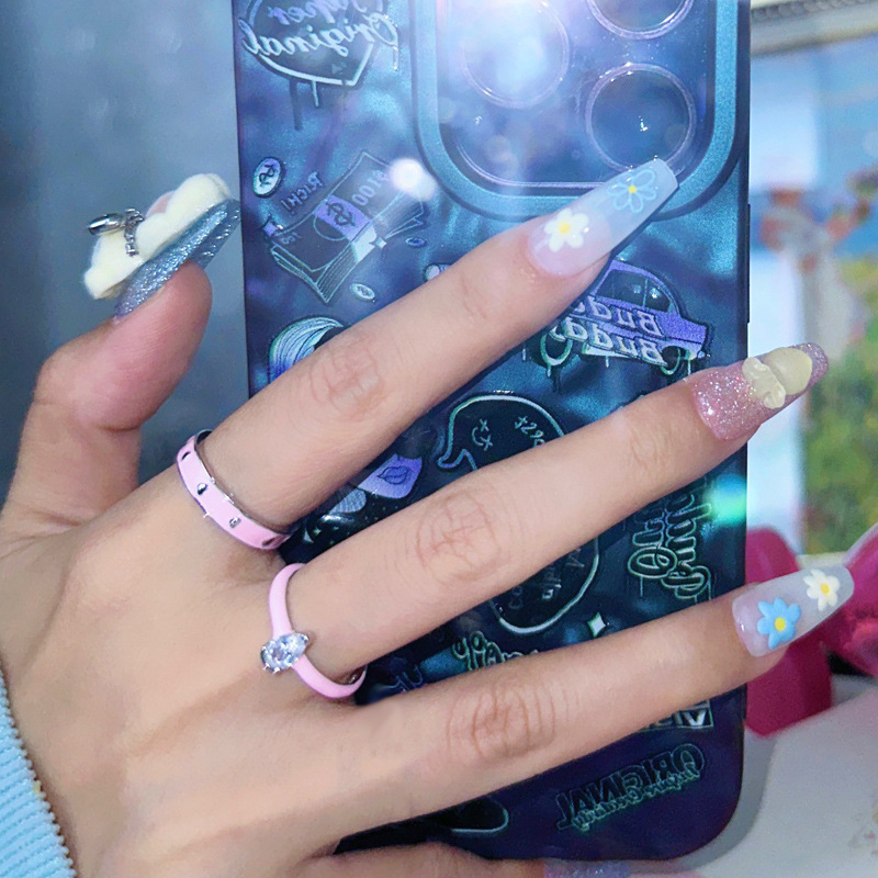 Sweet and cool style, unique and niche design, cute open ring for women Y2k, soft pink drip glaze, heart layered and exquisite ring details Picture