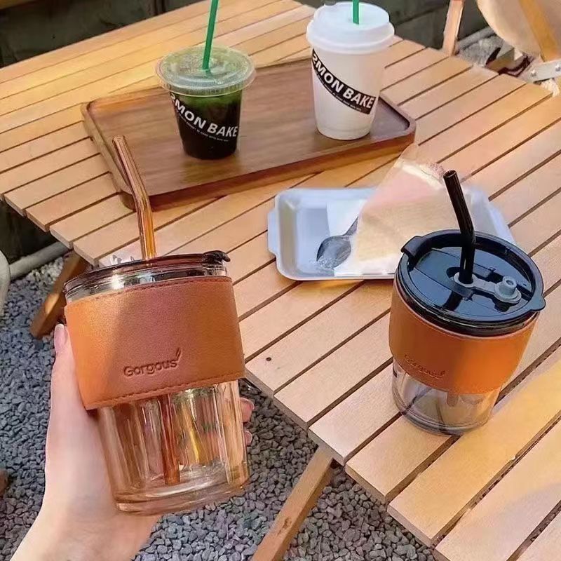 Bamboo joint cups, straw cups, water cups, wholesale of popular female products, high appearance level, ins style household high-temperature resistant glass cups details Picture