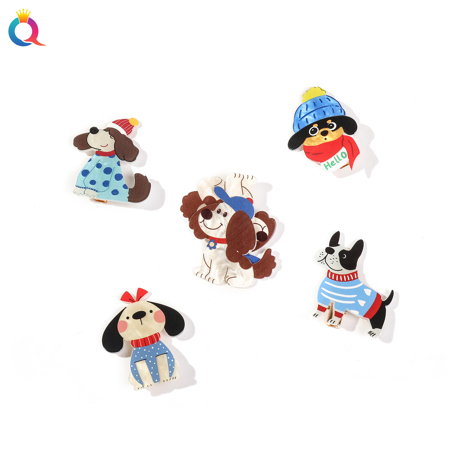 Qiyue Cross-border Acrylic cartoon dog duckbill clips, cute hair clips, broken hair bangs clips, hair clips and hair accessories wholesale Item Picture