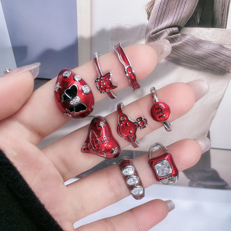 A light luxury and high-end New Year red drip glaze open ring for women, with an irregular and cold style, fashionable and sweet cool ring details Picture