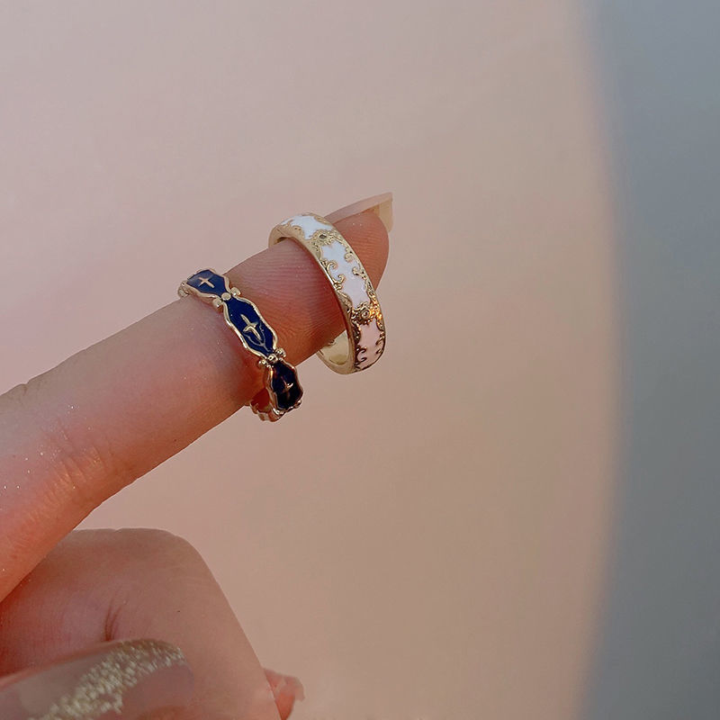 Enamel pattern blue cross open ring for women, high-end, niche design, light luxury, ins open ring Application Scenario