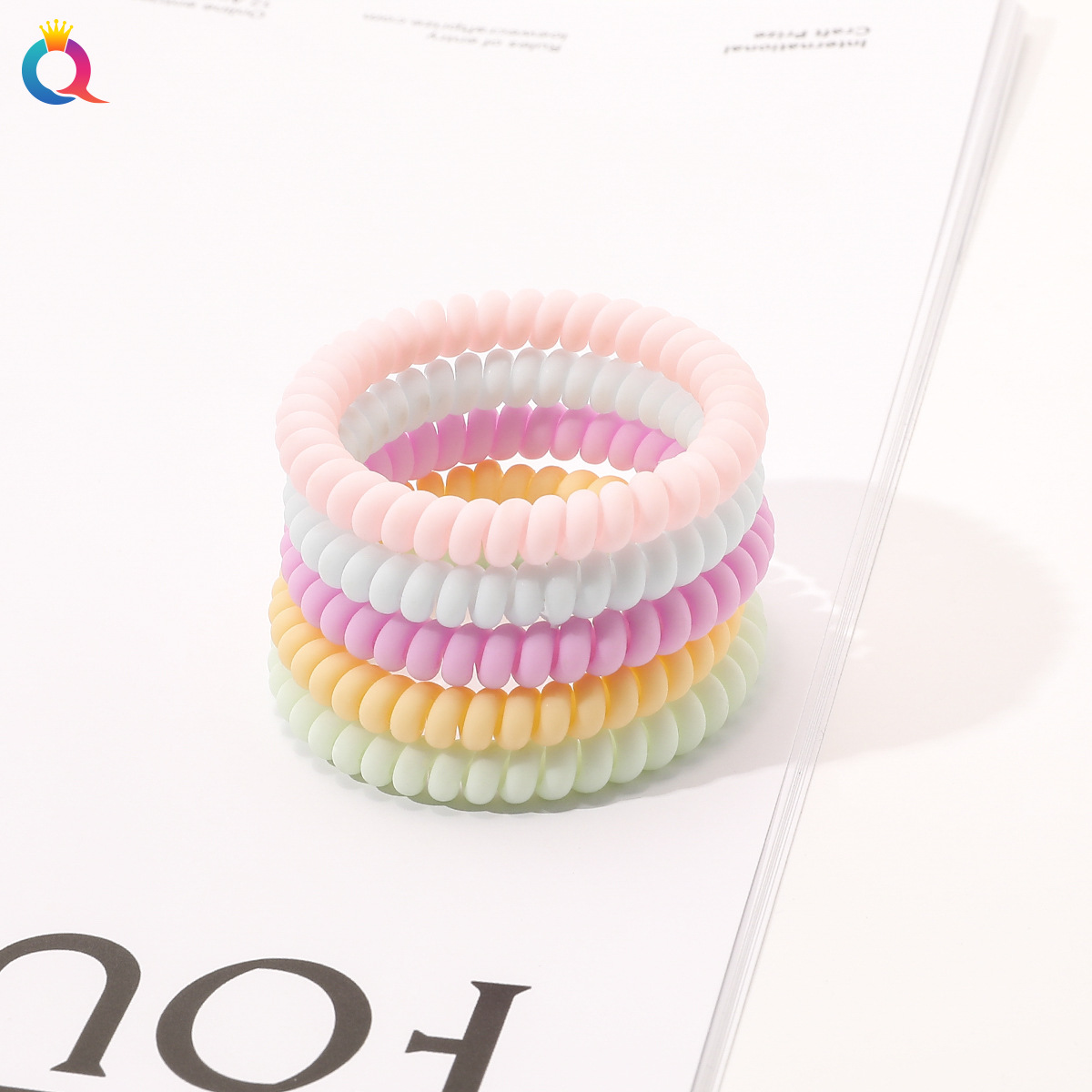 Qiyue Korean macaron telephone line hair band, back of the head, hair tie for washing face, candy color, versatile and simple headwear full figure