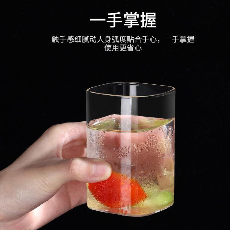 Wholesale European-style square high borosilicate glass transparent milk cups, coffee cups, beverage cups, milk tea and juice cups from the manufacturer Application Scenario
