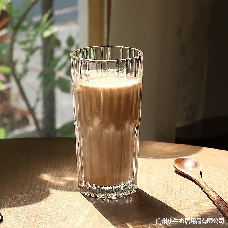 Glass cups, household water cups, women's juice cups, milk cups, transparent coffee milkshake cups, cold drink cups, milk tea cups full figure