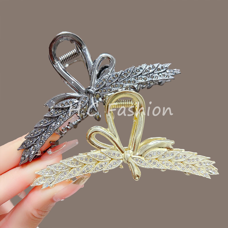 New high-end wheat ear bow grappling clip for women, elegant shark clip at the back of the head full figure