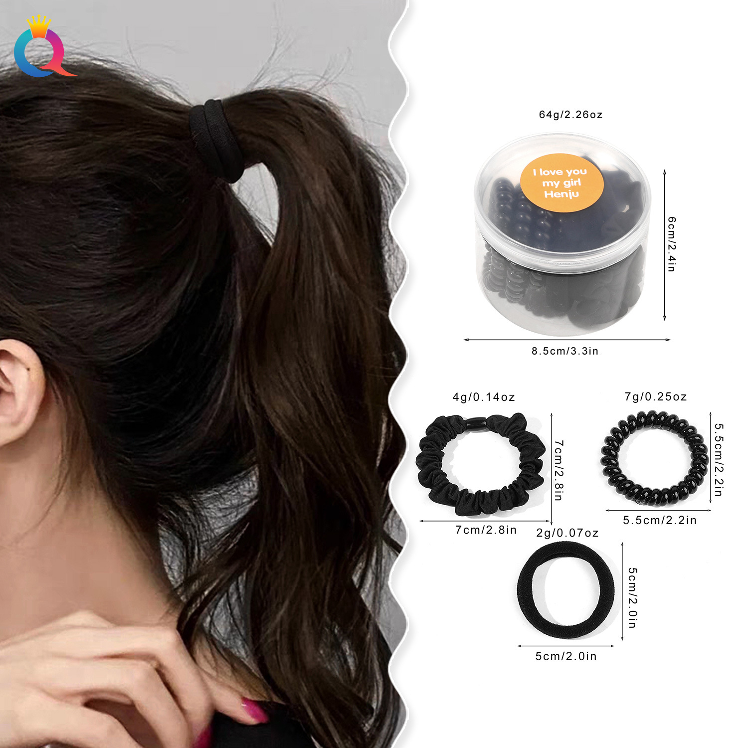 Qiyue Cross-border Mixed canned hair bands, ins high appearance level phone coils, high elasticity hair ties, hair accessories wholesale details Picture