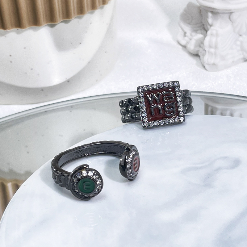 Cool dark punk letter micro-inlaid zircon open ring for women on Instagram, cold style, individual, exquisite and versatile ring full figure