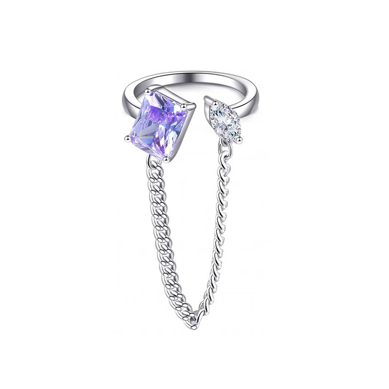 Korean Instagram cool and trendy purple square diamond chain tassel open ring, sweet and cool irregular pleated ring for women Application Scenario