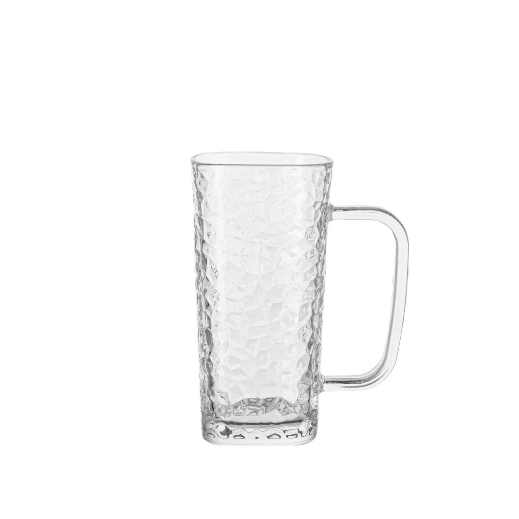 Simple style ins glass handle straight square cup, milk handle cup, beverage cup, milkshake cup, square hammer-patterned coffee cup Item Picture